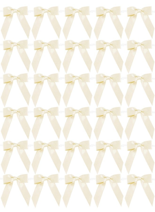 AIMUDI Ivory Bows 2.5" Pretied Satin Ribbon Bows Premade Twist Tie Bow for Treat Bags Cake Pop Bow for Wedding Favors Mini Bows for Gift Wrapping Baby Shower Decorations - 50 Counts - Image 1